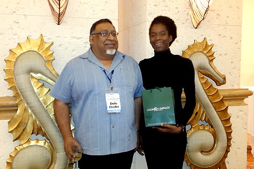 Professor Dave Chadee and postgraduate student Akilah Stewart at the closing ceremony of the 23rd Annual Caribbean Water and Waste Water Conference (CWWA), Bahamas, October, 2014