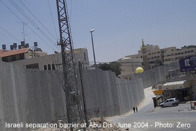 This picture shows a portion of the barrier being built by Israel in the West Bank. This part is in Abu Dis, close to the eastern part of Jerusalem.