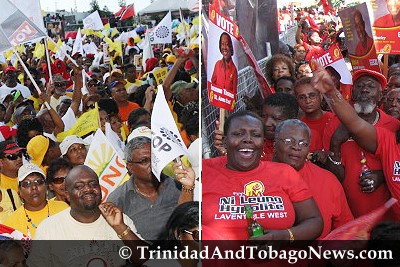 People's Partnership supporters vs PNM supporters