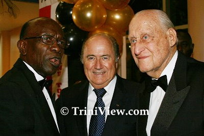 Jack Warner, Sepp Blatter and Dr. Joao Havelange at the Trinidad and Tobago Football Federation's Centennial Dinner at the Dr. Joao Havelange Centre of Excellence, Macaya on September 05, 2008