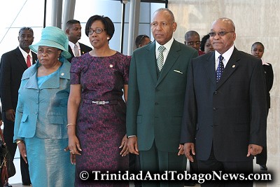 South Africa President Jacob Zuma (right), his senior wife, Sizakele Khumalo (left), Hazel and Patrick Manning (centre)