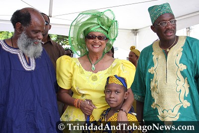 Head of the Emancipation Support Committee Kafra Kambon, Prime Minister Kamla Persad-Bissessar, Minister of Arts and Multiculturalism Winston Peters