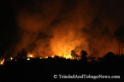 Fire in the hills in Maraval