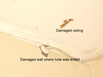 Flow damaged the wall and ceiling