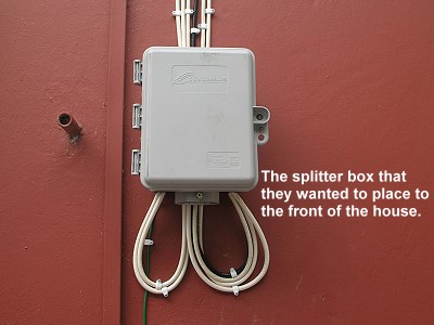 The splitter box that was placed to the back of the house as I insisted