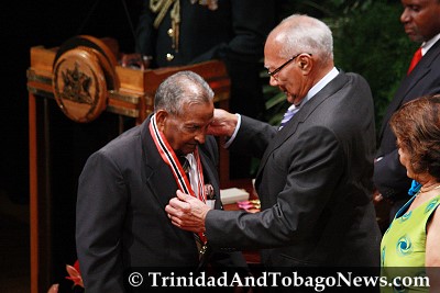 Former government minister Kamalludin Mohammed receives this country’s highest national award, the Order of the Republic of T&T