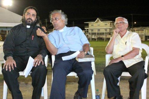 Son Rev Damien Sieunarine, Bother in Law Rev Dr Daniel Teelucksingh and Deceased Rev Sieunarine at Every Soul Counts Crusade in Curepe in 2015