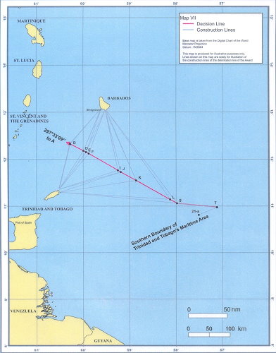  Map showing all construction Lines emanating from  Little Tobago for the TT/Barbados Boundary