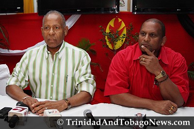 Former Prime Minister Patrick Manning and PNM Party Chairman Conrad Enill