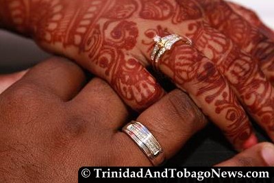 Bride and groom join hands at a Hindu wedding