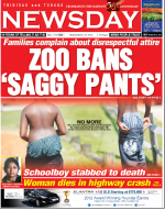 Front page of Newsday: ZOO BANS SAGGY PANTS