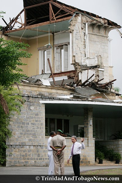 Minister of Works, Colm Imbert Inspects the Damaged President's House