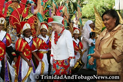 Queen Elizabeth II greets children at Queens Hall