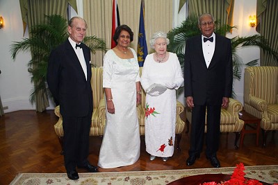 Her Majesty Queen Elizabeth II, Prince Phillip, Duke of Edinburgh with His Excellency President George Maxwell Richards and by Her Excellency Dr. Jean Ramjohn Richards. Photo credit: GISL