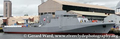 San Fernando CG 52 vessel at BAE Systems' shipyard on the Clyde River in Glasgow, Scotland