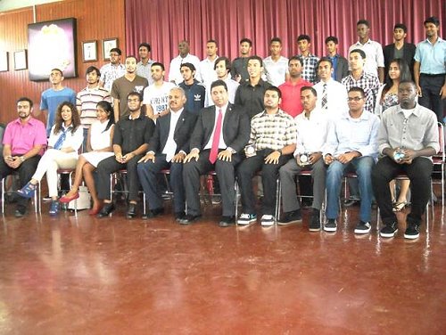 The National Scholars with Ministers Kevin Ramnarine and Rudrnath Indarsingh-former Graduates of Hillview