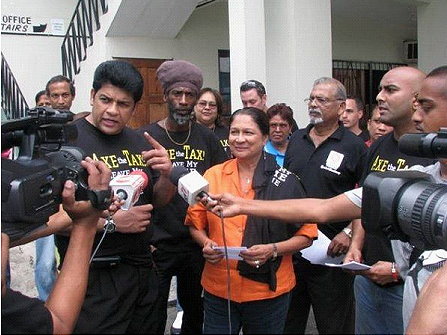 Axe the Tax Campaign Supporters in Siparia with COP's Prakash Ramadhar and UNC's Kamla-Persad Bissessar