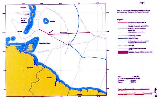 Map showing overlapping TT and Venezuelan claims