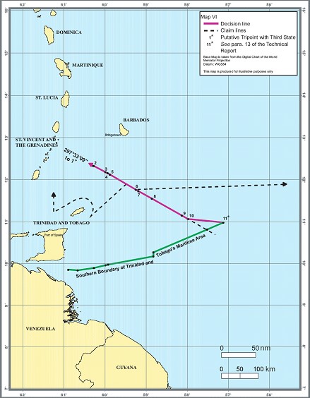 Marine area between Trinidad and Tobago and Barbados